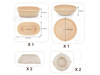 Cestini per Panificazione di Noci Ovali per Pane da Tavola in Tela e Ceramica
