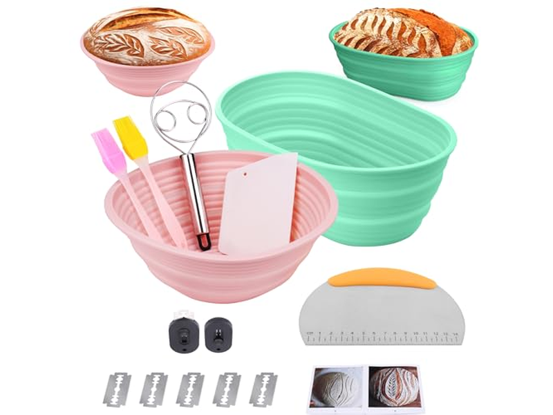 Set di Cestini per Lievitazione in Plastica e Rattan per Pane Contenitore Iniziale per Fermentazione Blu
